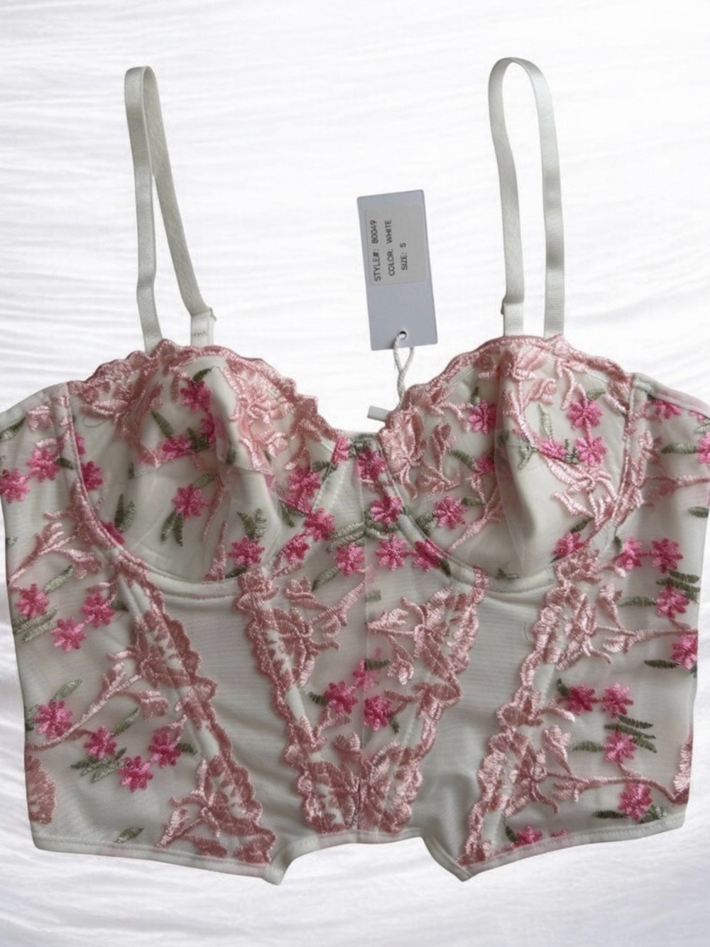 Pink floral embroidery corset